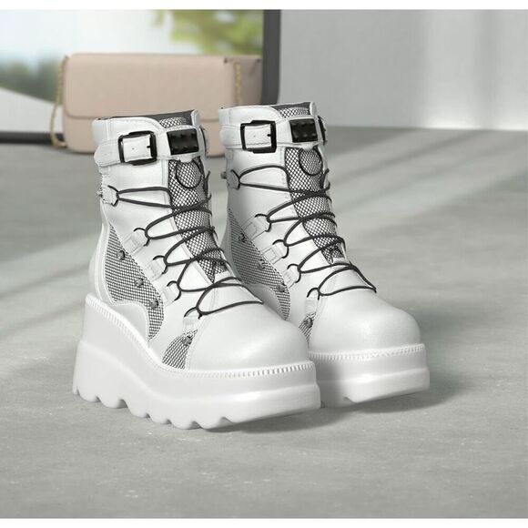 Tscoyuki Shoes - Tscoyuki Platform White & Black Ankle Boots for Women Chunky High Heel Booties G